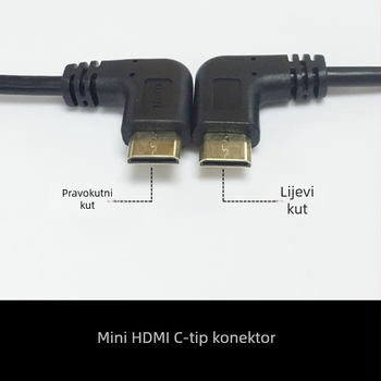 Cloud Outreach Mini HDMI–HDMI kabel, 90° kut, duljina 1 m, zlatni kontakti, HDMI 1.4, bakar bez oksidacije