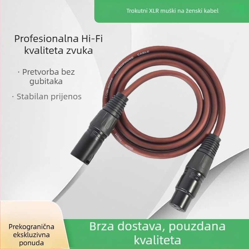 XLR kabel s tri jezgre, muški na ženski konektor, balansirani audio kabel za mikser i mikrofon, bordo boja