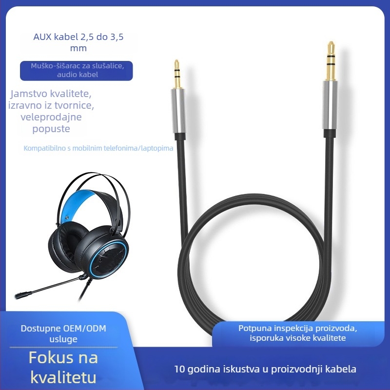 Audio kabel 3.5-2.5mm za slušalice, pozlaćeno bakreno jezgro, bakreni vodiči, Kim Maishi