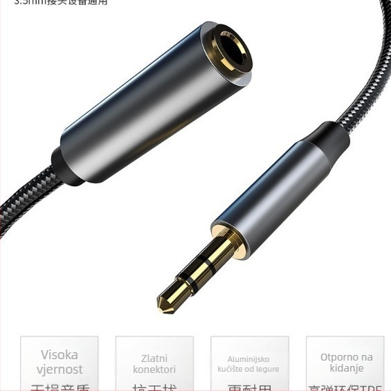 YUAWEE AUX3.5 Audio produžni kabel 3,5 mm, muški–ženski, za digitalne uređaje, zlatno obloženi kontakti, jezgro bakra tinovanog, bakreni vodiči