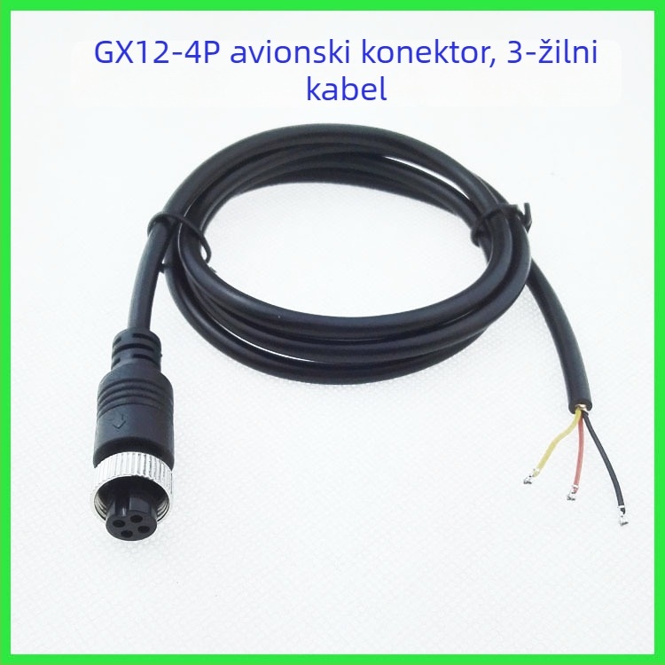 GX12-4P ženski avionski konektor, kabel sa 3 vodiča za automobilsku kameru nadzor vozila, produžetak glave zrakoplova