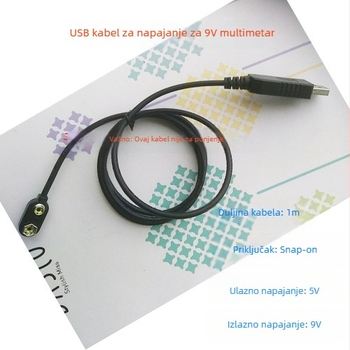 Punjač za power bank, USB napajanje, 9V boost izlaz, sučelje s tipkom-klipom, kabel za punjenje baterije
