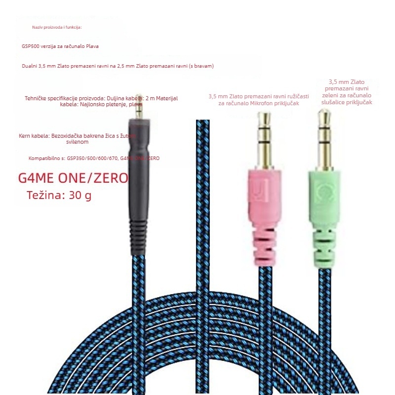 Audio kabel za Sennheiser GSP350/GSP500/GSP600/GSP670 – zlatna prevlaka, jezgro od visokocistog bakra, kompatibilan s digitalnim uređajima, ROHS certificiran