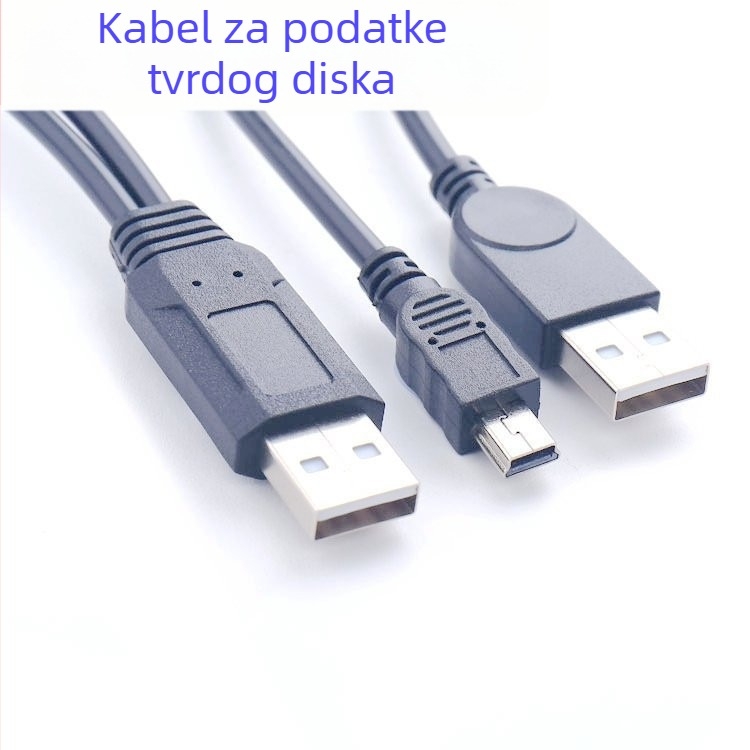 2-u-1 USB podatkovni i napajajući kabel za vanjske tvrde diskove (USB, Mini USB; podjela 1 na 2; kompatibilno s mobilnim HDD-om i digitalnim fotoaparatima; podrška prilagodbi)