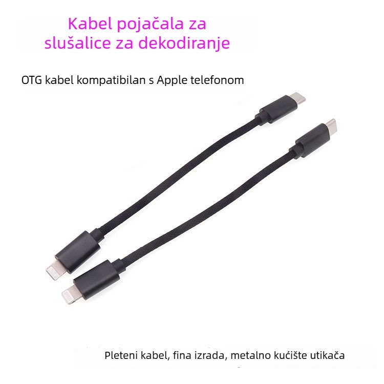 Pleten Lightning–USB-C OTG kabel, crne boje, duljina ispod 0,5 m