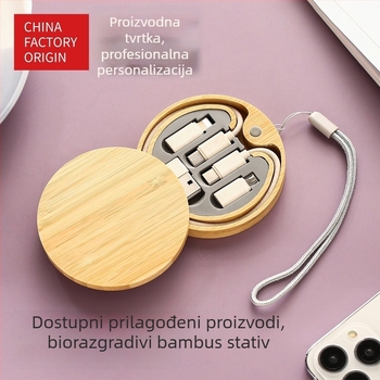 6-u-1 ekološki bambus kabel za podatke s brzim punjenjem, kutija za pohranu i prilagođeni logotip