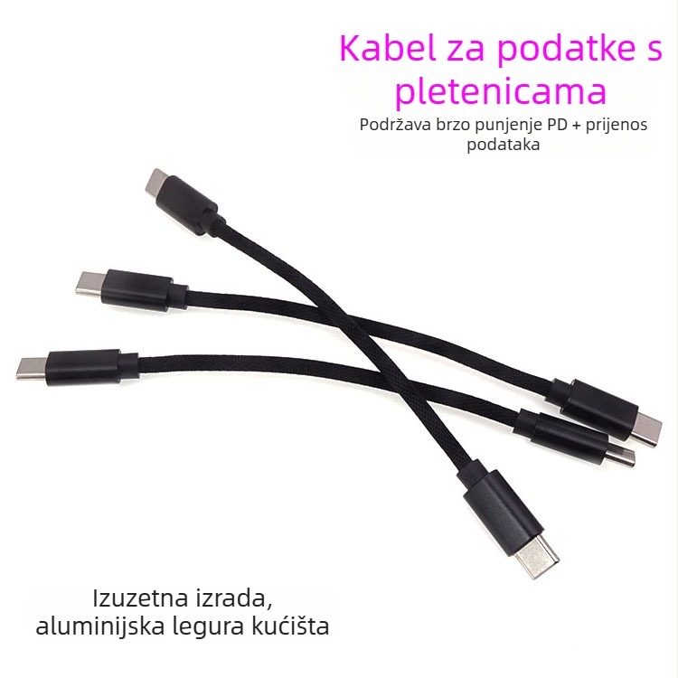 Type-C podatkovni kabel s OTG dekoderom, pleteni kabel, jedan konektor, prošireni prijenos, max. 60W