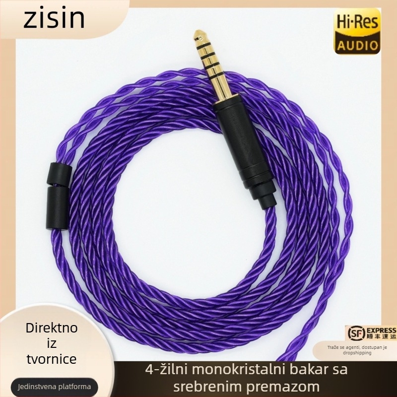 Zixin kabel za nadogradnju In-Ear slušalica, 4-slojni ljubičasti, bakreno jezgro s premazom srebra, 0,78 mm, 2-Pin MMCX/QDC/TFZ