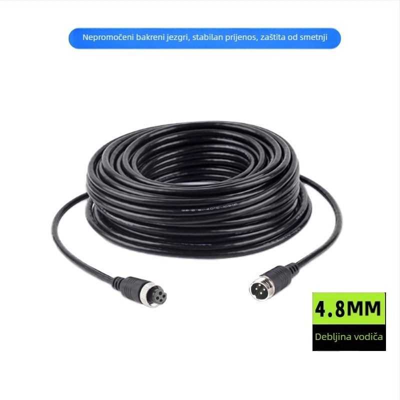 Kabel za produžavanje kamere stražnjeg pogleda kamiona, četverokanalan AV video, 3 m, bakreni vodič, dvostruko oklopljen, 12–36V