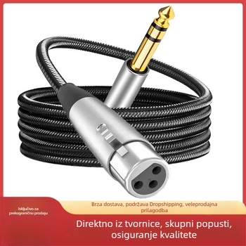 Trojvodični audio kabel s 6,35 mm priključkom na XLR za mikrofon i mikser, pozlaćen, najlonska pletena ovojnica