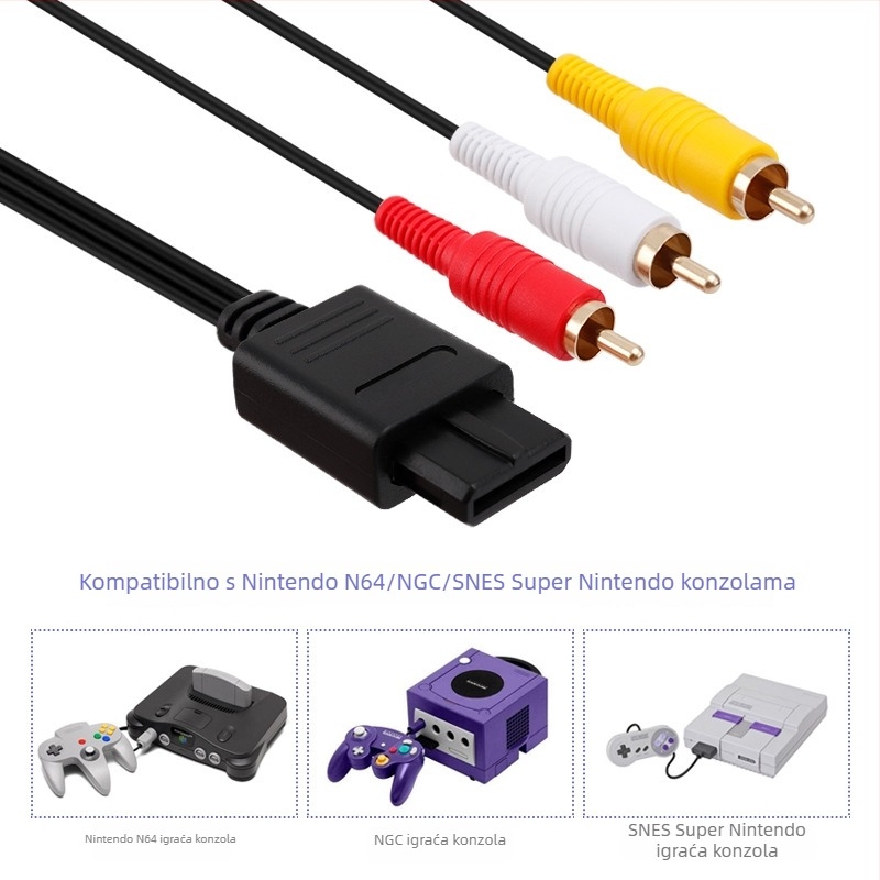 N64 AV kabel, troredni konektor, zlatno pozlaćena spiralna glava, čisti bakreni jezgra, PVC izolacija