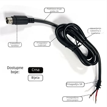 Napajanje i video kabel s avionskim 4‑pin muškim utikačem za kamionsku kameru za vožnju unazad, s zaključnim pinom i lemovanim krajem, duljina 0,3–2 m