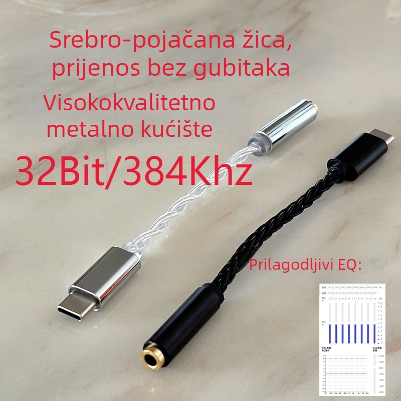 Type-C na 3,5 mm digitalni audio dekoder i pojačivač za slušalice s podešivim EQ (Brend SN, Model 412BHM, 5000 uključivanja)