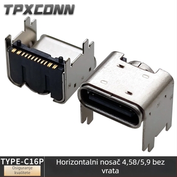 Vodoravna TYPE-C pločica s 16 pinova, podignuta podloga visine 4,58/5,9 mm, TYPE-C ženski priključak