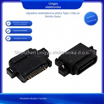 Lingyu Type-C 16-pin vodootporan PCB-montažni ženski konektor, 2-pin plug-in utičnica