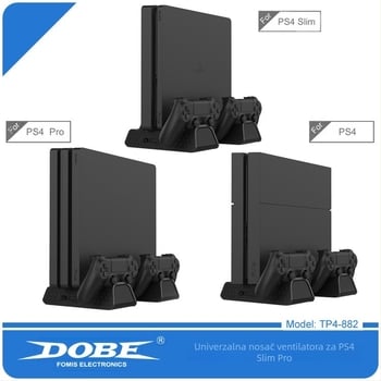 DOBE PS4 Sve-u-jednom Punjač Postolje s Ventilatorom i Držačem Diskova za PS4/SLIM/PRO – Materijal: ABS