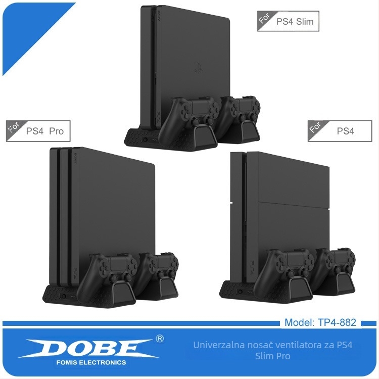 DOBE PS4 Sve-u-jednom Punjač Postolje s Ventilatorom i Držačem Diskova za PS4/SLIM/PRO – Materijal: ABS