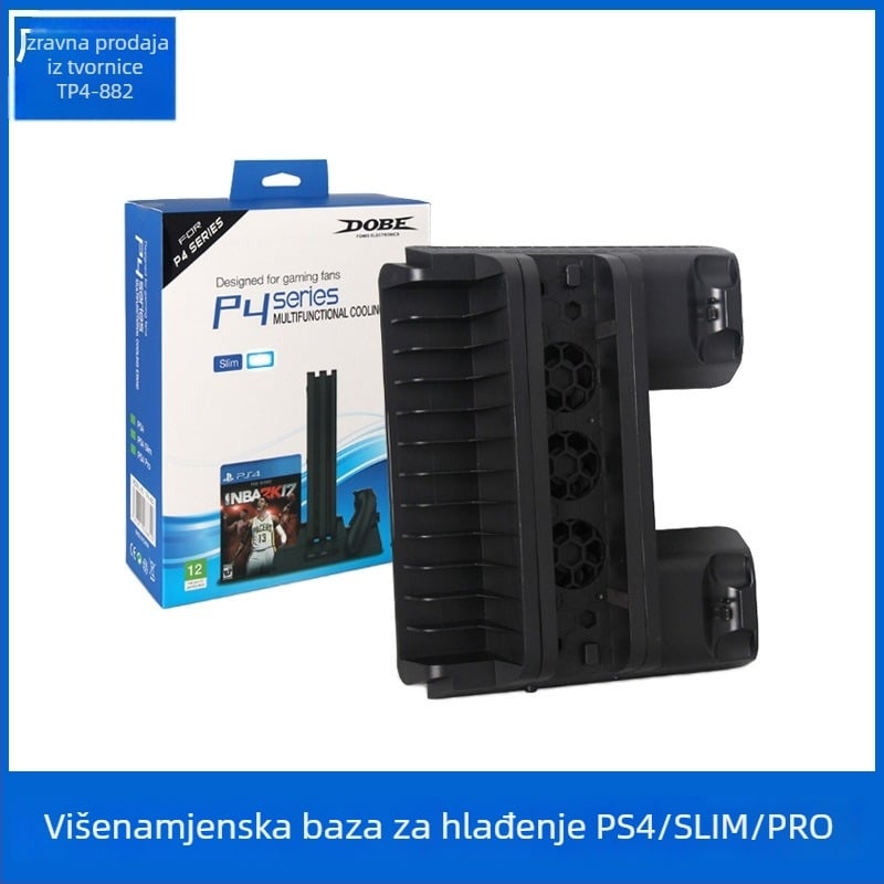 DOBE PS4 Sve-u-jednom Punjač Postolje s Ventilatorom i Držačem Diskova za PS4/SLIM/PRO – Materijal: ABS