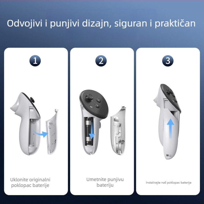 Punjačka stanica za Meta Quest 3/3S s drškom za bateriju i prostorom za pohranu (bez zamjene baterije)