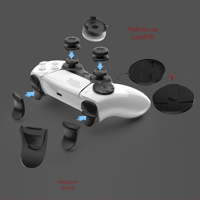Nine Degrees PS5 dodatak za kontroler: skup 8-u-1 tipki s gljivastim kapicama na analognim palicama, križni gumb, Plum Blossom gumb i produžni gumb; materijal ABS + ljepilo 3M; kompatibilan s PS5 gamepadom