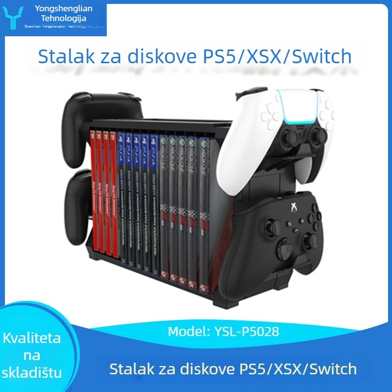 Stalak za diskove i kontrolere za PS5, Switch i Xbox Series S/X • Model: HHC-P5028 • Materijal: Plastika • Marka: DOBE FOMIS ELECTRONICS