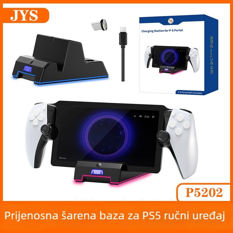 JYS magnetska stanica za punjenje za PS5 Portal ručni uređaj s šarenim svjetlosnim efektom