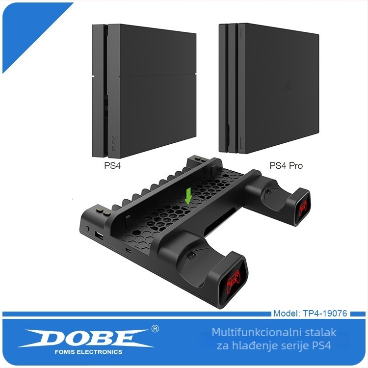 PS4/SLIM/PRO Višenamjenska baza za hlađenje s USB punjačem za kontrolere, LED svjetlo i polica za pohranu - ABS