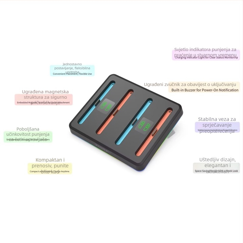 DOBE TNS-3160 Stanica za punjenje Switch2 za lijevu i desnu kontrolu - Četiri u jednom s RGB osvjetljenjem
