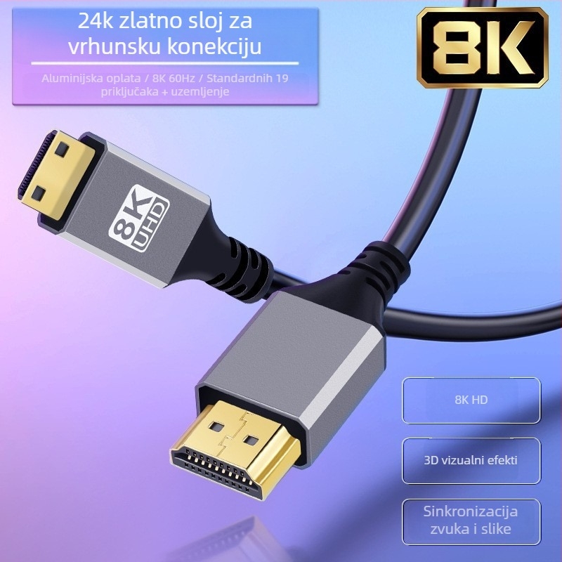 HDMI na Mini HDMI adapter kabel, 8K/2.1, bakreni vodiči, pozlaćeni kontakti, duljina 1,5 m
