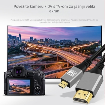 HDMI na Micro HDMI kabel 8K 2.1, bakreni vodič, pozlaćen, adapter tip, za digitalne uređaje