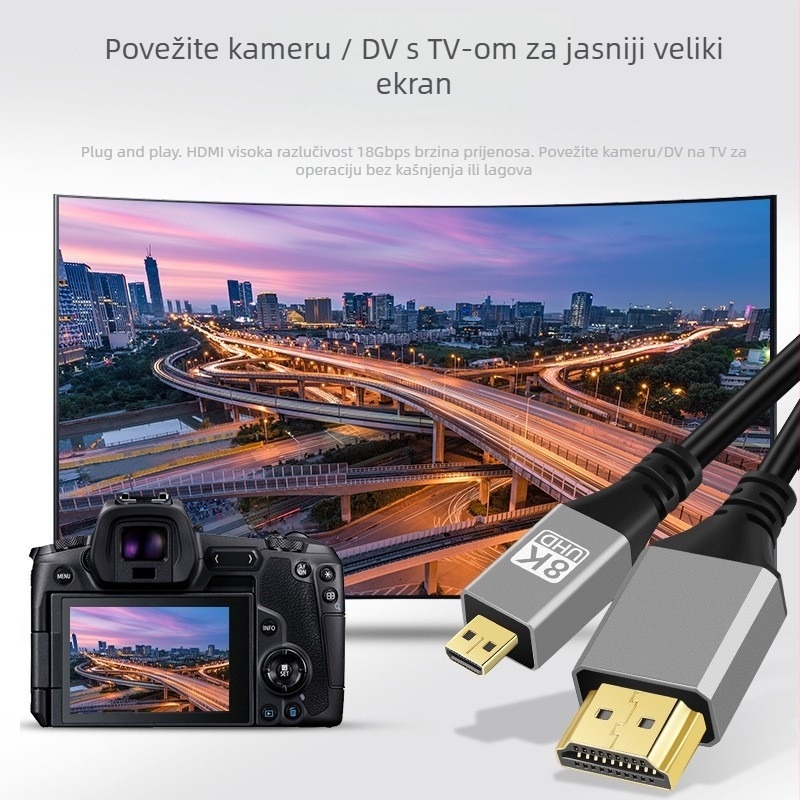 HDMI na Micro HDMI kabel 8K 2.1, bakreni vodič, pozlaćen, adapter tip, za digitalne uređaje