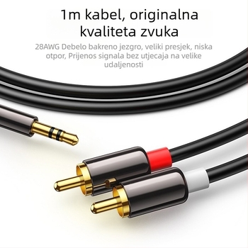 Audio kabel, 3,5 mm stereo na dva RCA muška konektora, model BL-161, zlatno presvučen, OFC bakar, za računalo/mobilni telefon/TV do pojačala/subwoofera