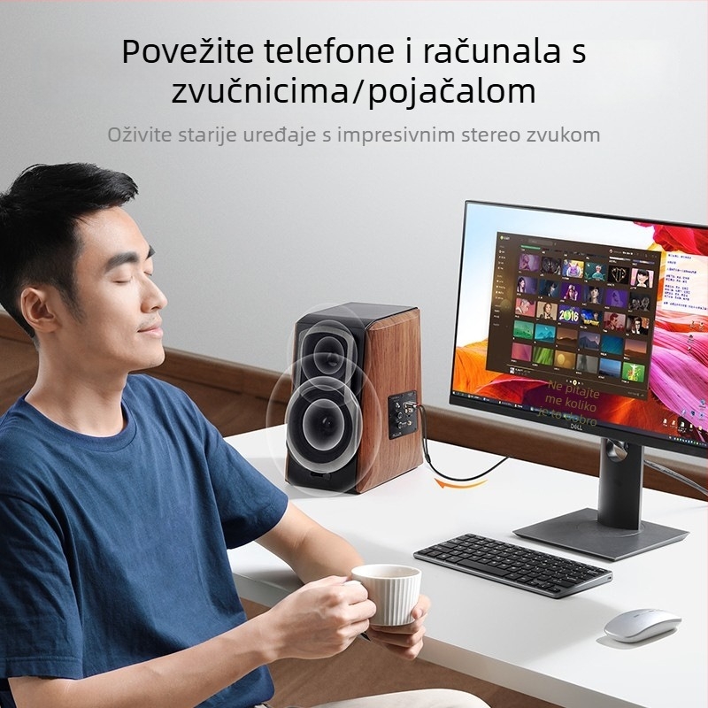 Audio kabel, 3,5 mm stereo na dva RCA muška konektora, model BL-161, zlatno presvučen, OFC bakar, za računalo/mobilni telefon/TV do pojačala/subwoofera