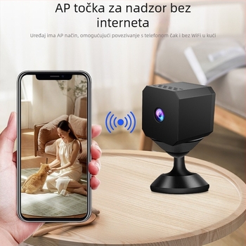 F1 Bežična unutarnja sigurnosna kamera s Wi-Fi, 480p, Pohrana na TF karticu, 1 sat baterije, Video i Fotografije