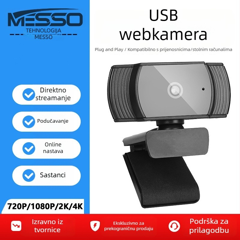 Web kamera za računalo, 1080P/2K/4K, USB 2.0, fiksni fokus, ugrađeni mikrofon, bez drivera