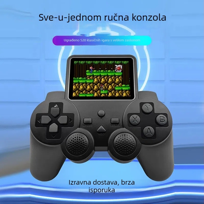 Prijenosna retro gaming konzola s 520 ugrađenih igara, 8-bitni sustav, podržava TV povezivanje za dva igrača