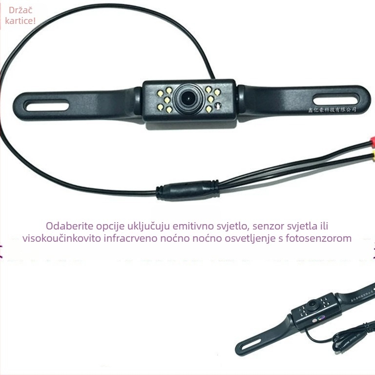 Kamera za okvir registracijske pločice automobila – vodootporna, HD noćni pogled, 12V, kut gledanja 120°, rezolucija 720x540