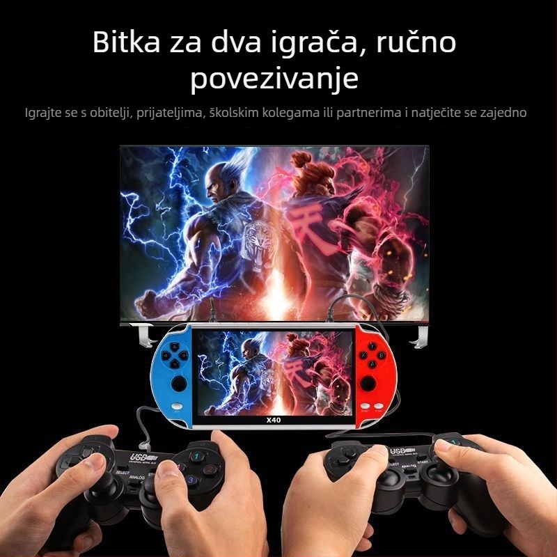 PSP prijenosna konzola za dva igrača s 7-inčnim zaslonom, FC retro igre, 16 GB