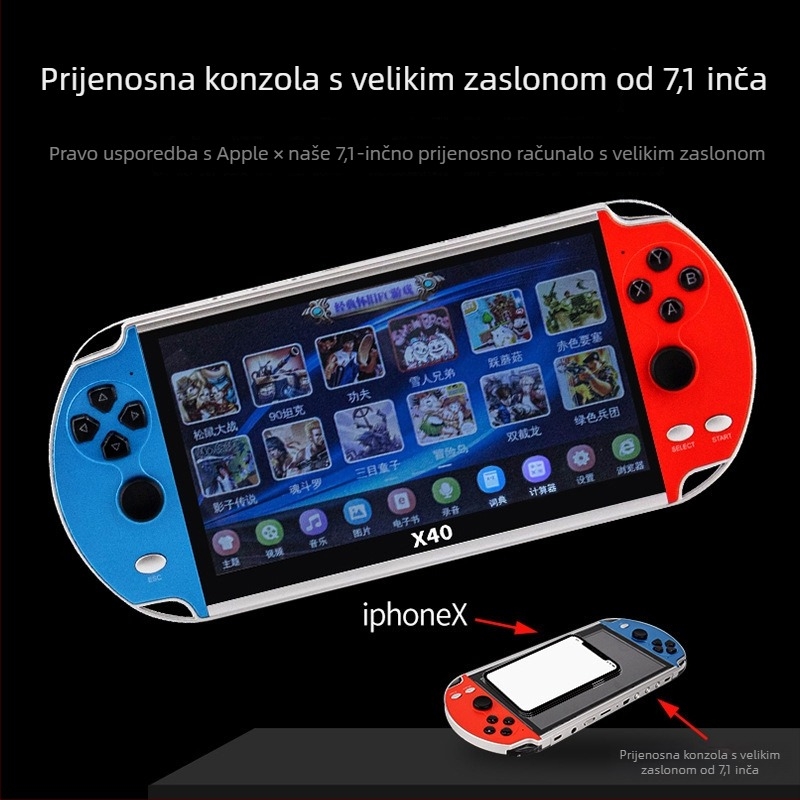 PSP prijenosna konzola za dva igrača s 7-inčnim zaslonom, FC retro igre, 16 GB
