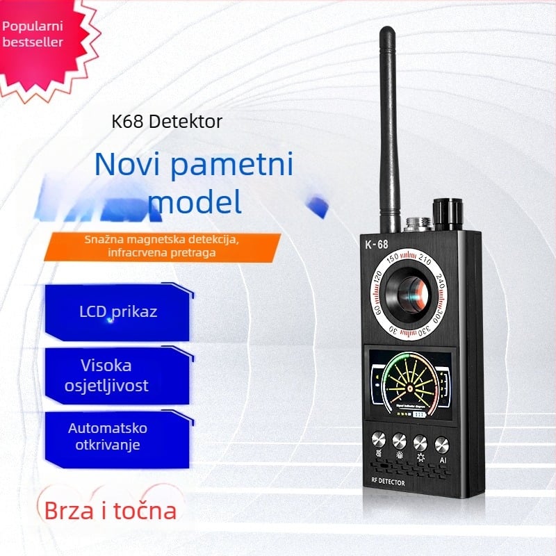 K68 bežični detektor kamera s infracrvenim vibracijskim alarmom, raspon detekcije 1-8000 MHz i napajanje 110-220V