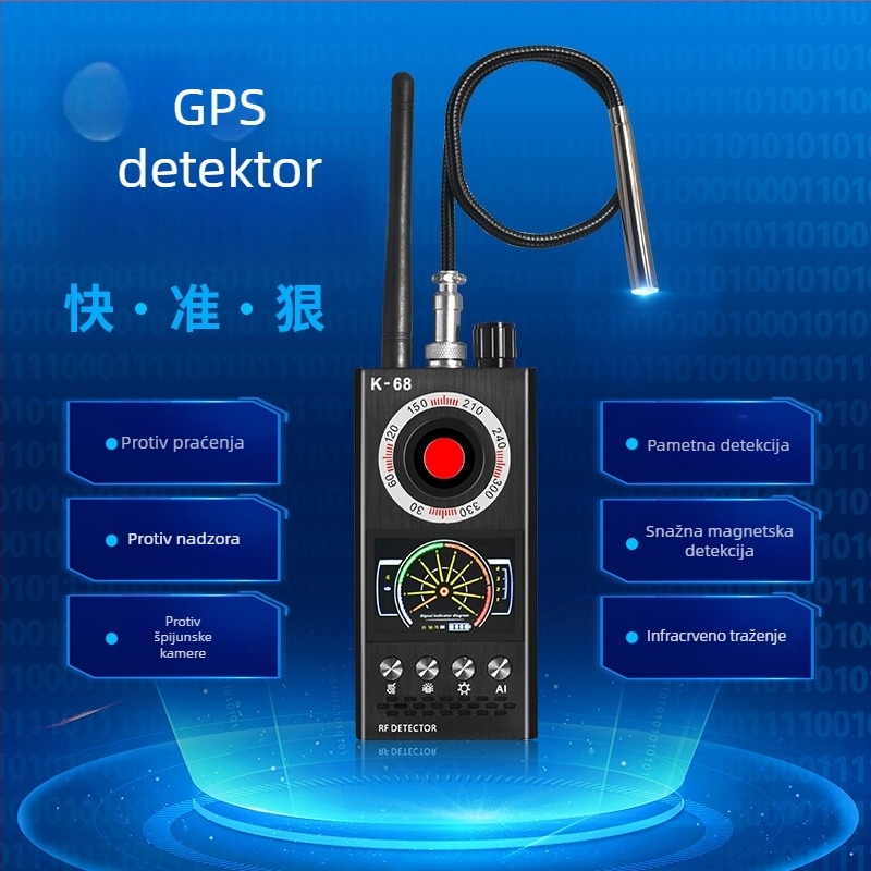 K68 bežični detektor kamera s infracrvenim vibracijskim alarmom, raspon detekcije 1-8000 MHz i napajanje 110-220V