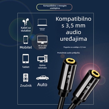 Jinghua 3.5mm audio produžni kabel, ženski–ženski, žični adapter za slušalice, za spoj mobitela, računala i zvučnika