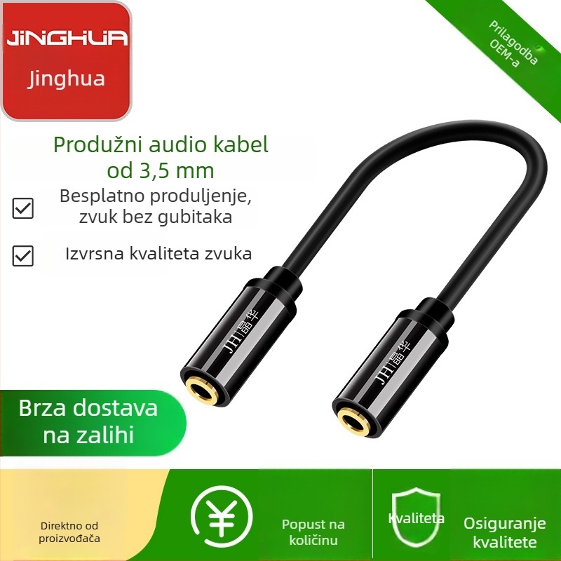 Jinghua 3.5mm audio produžni kabel, ženski–ženski, žični adapter za slušalice, za spoj mobitela, računala i zvučnika