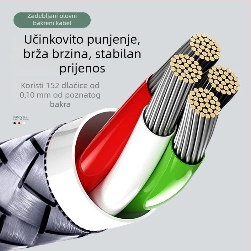 Type-C punjački kabel, pleteni – brzo punjenje; sučelje: Type-C; konektor s jednim glavom