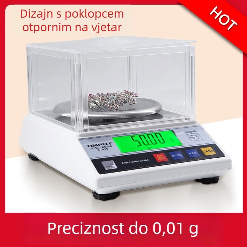 Stolna vaga s preciznošću 0,01 g za nakit i laboratorijsku upotrebu, elektronička vaga 300 g–2 kg