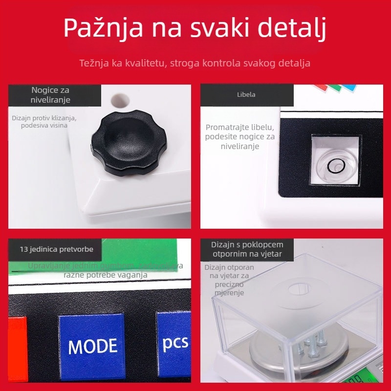 Stolna vaga s preciznošću 0,01 g za nakit i laboratorijsku upotrebu, elektronička vaga 300 g–2 kg