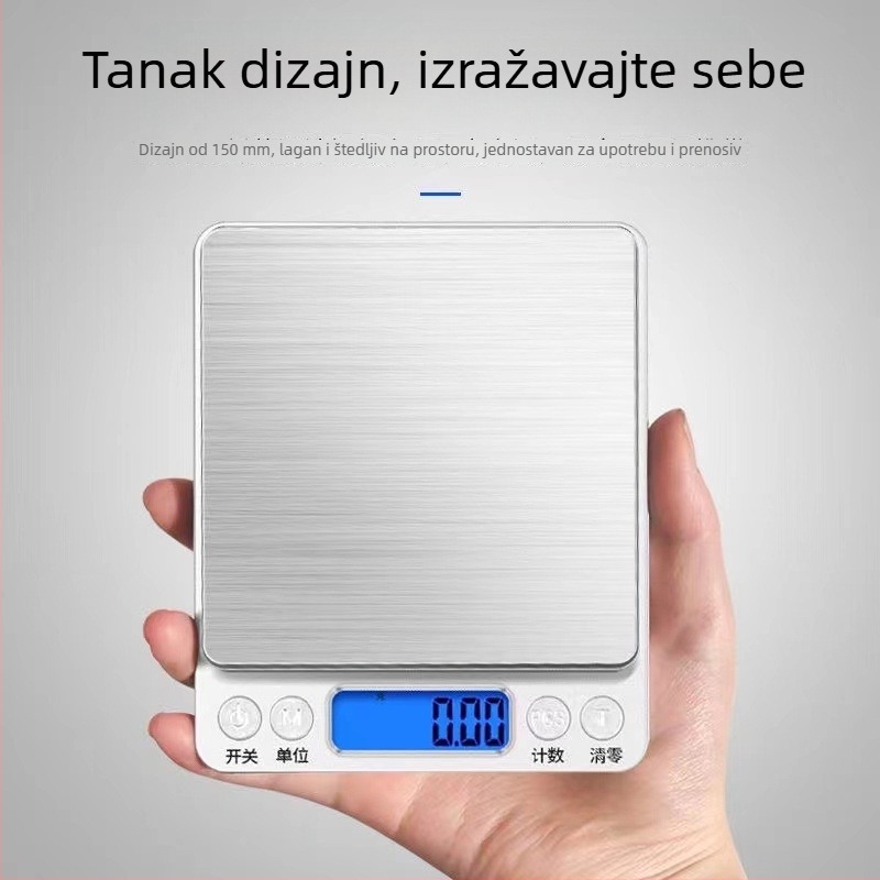 Digitalna kuhinjska vaga, model i2000, raspon 500 g–5 kg, brojanje gramima, napajanje: 2×AAA ili USB