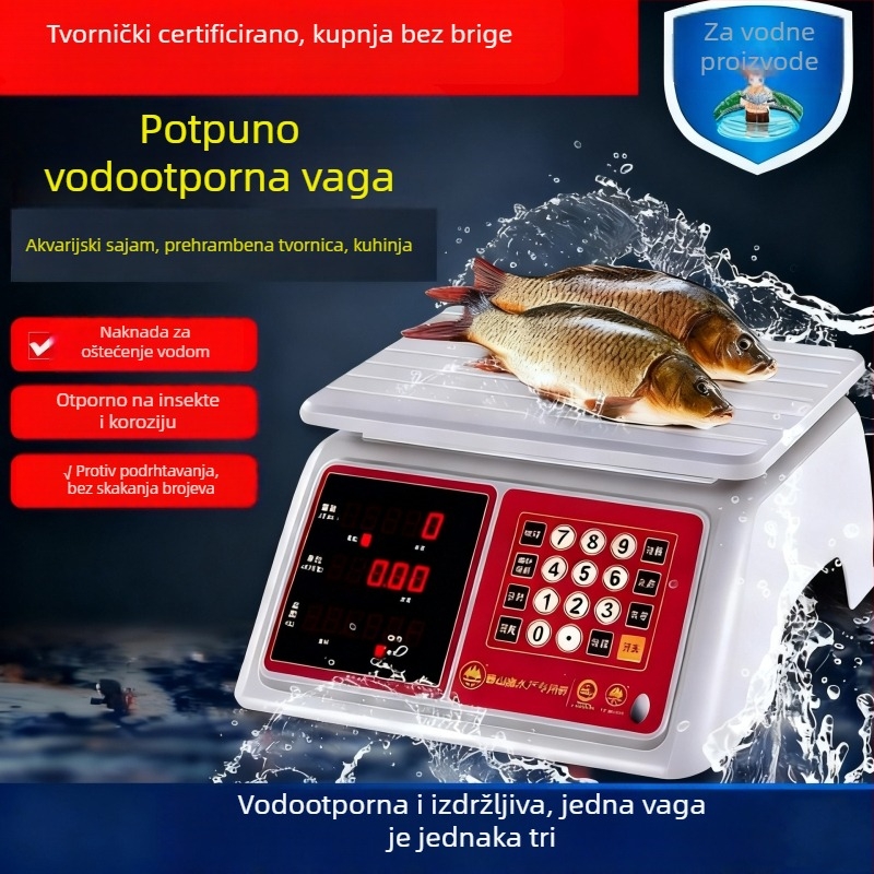 Xiangshan vodootporna elektronička vaga za označavanje cijena, 30 kg kapacitet, visoka preciznost, komercijalna vaga za tržište morskih plodova