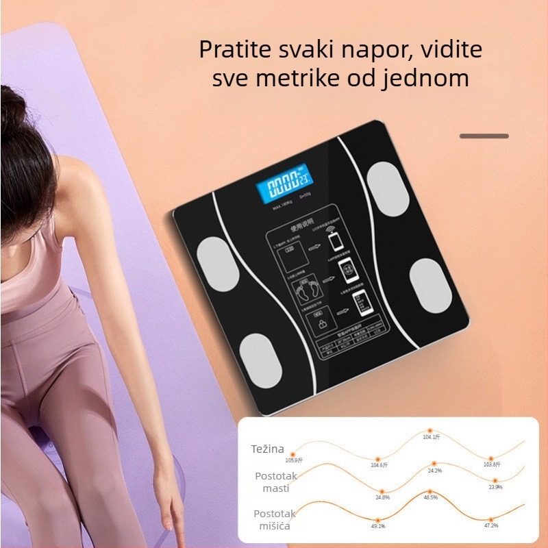 Vaga za tjelesnu masnoću za odrasle, USB napajanje, nosivost 100 kg, mjerenje tjelesne masnoće i vlage