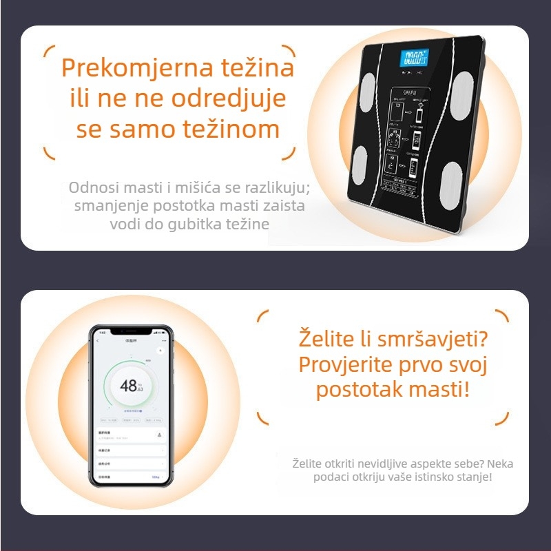 Vaga za tjelesnu masnoću za odrasle, USB napajanje, nosivost 100 kg, mjerenje tjelesne masnoće i vlage
